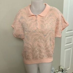Vintage  Australian Knit Henley Medium Embellished Delicious Peach Color